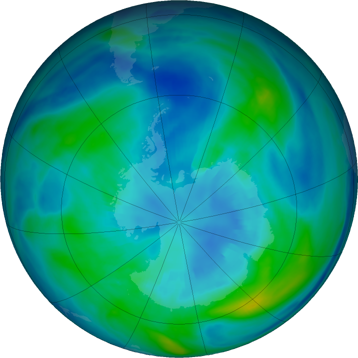 Antarctic ozone map for 08 April 2017